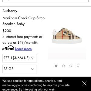 Never worn Burberry baby shoes size 3 to 6 mths